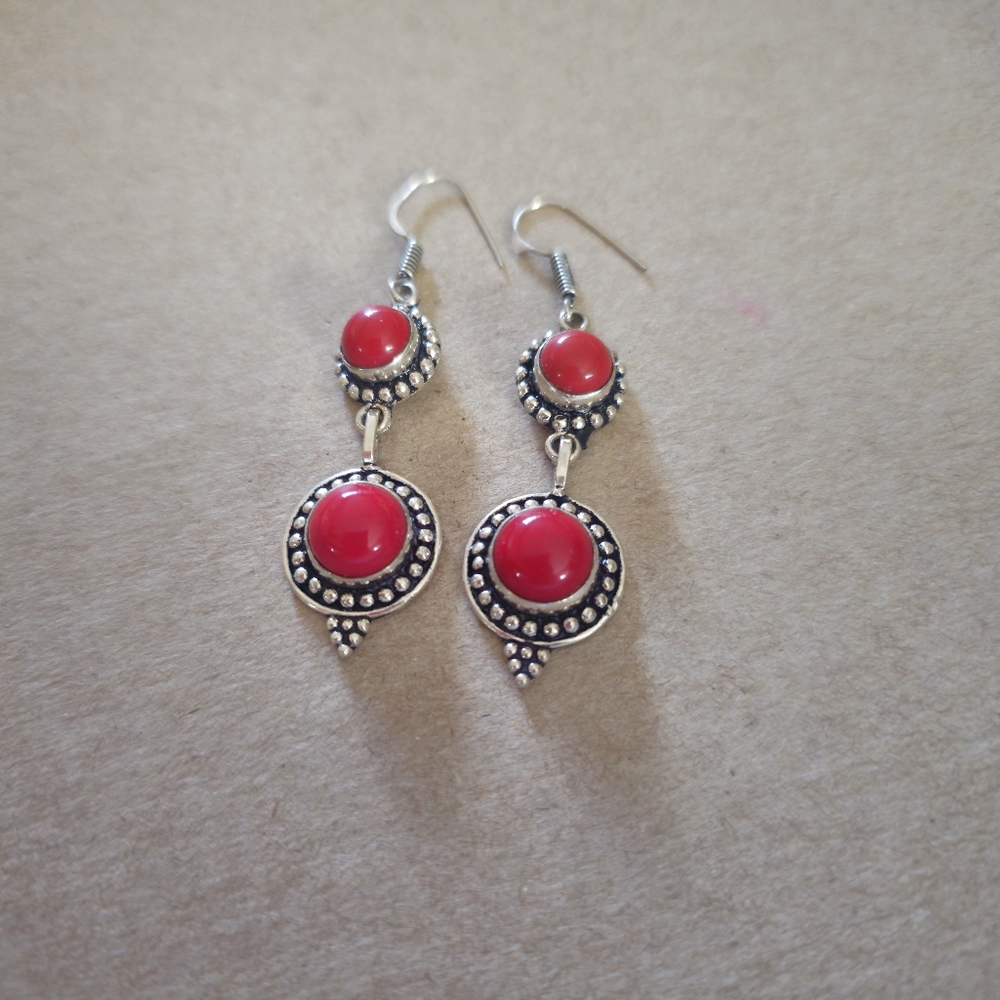 Sterling Silver 925 Red Vintage earrings